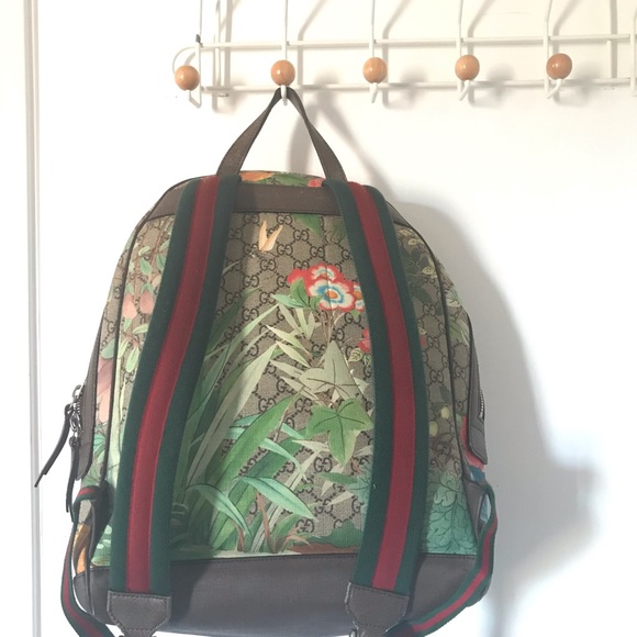 Gucci Monogram Tian Print Web Large Gg Supreme Canvas Backpack - Picture 3 of 5